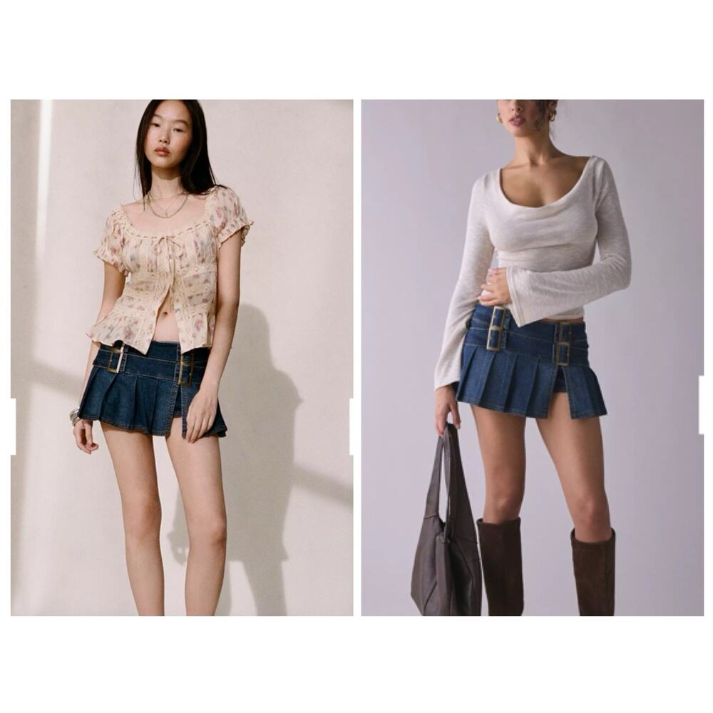 BDG Double Trouble Belted Denim Micro Mini Skort XL